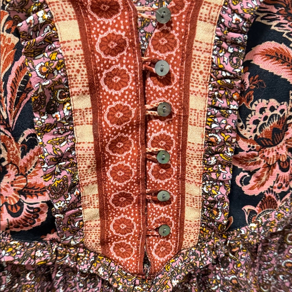 John Mark Multicolor Boho Embroidered Tunic - Rust & Black - Picture 8 of 8